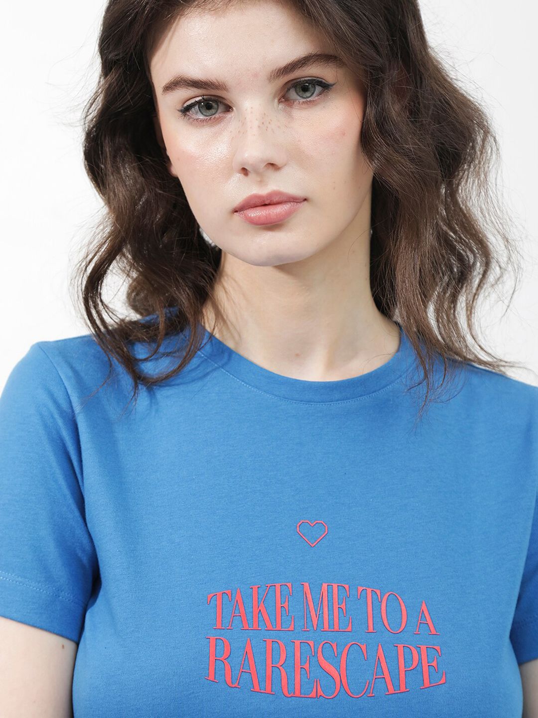 RAREISM Round Neck Short Sleeves Typographic Printed Regular Fit Cotton T-shirt