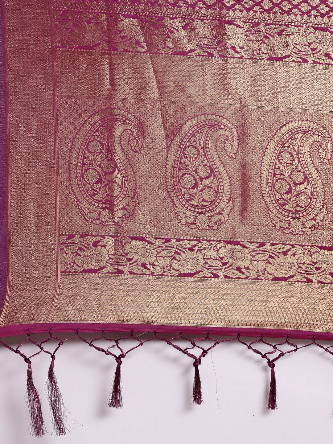 Saree mall Magenta Ethnic Motifs Zari Silk Blend Banarasi Sarees