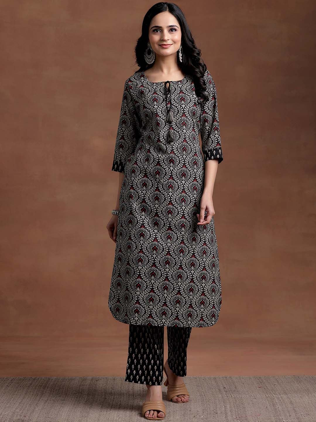 Libas Floral Printed Regular Pure Cotton Kurta with Palazzos