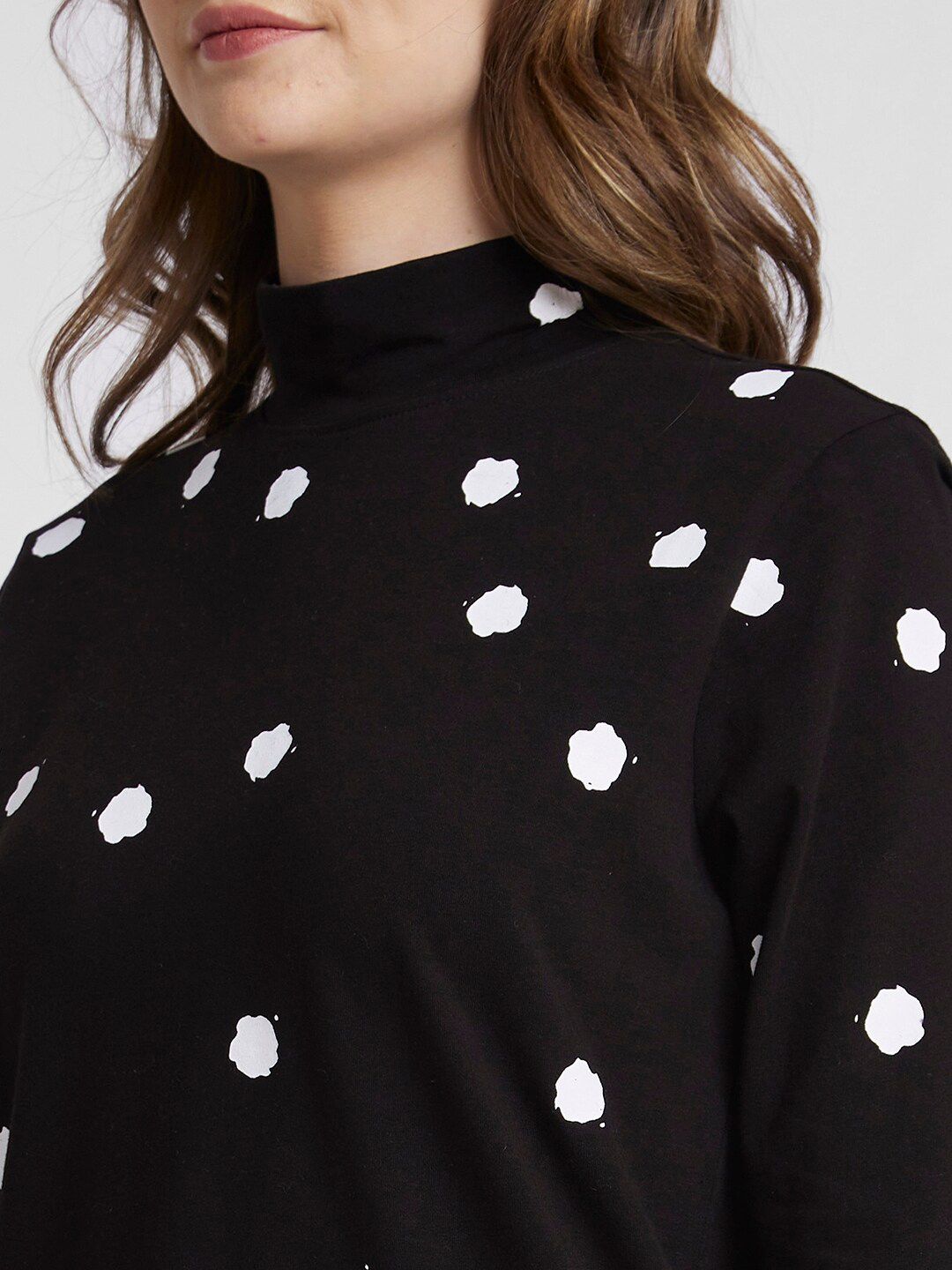 SPYKAR Polka Dots Printed High Neck Cotton Top