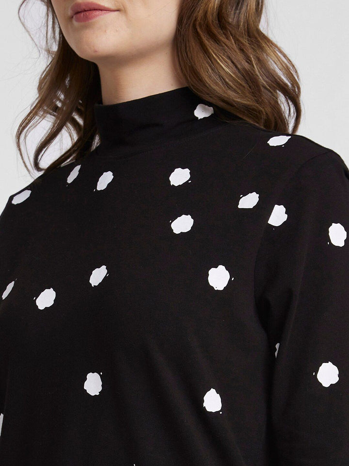 SPYKAR Polka Dots Printed High Neck Cotton Top