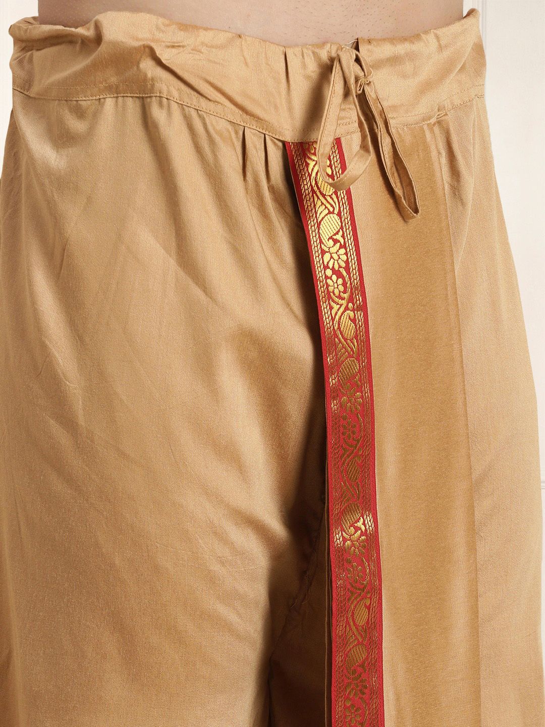 VASTRAMAY Men Beige Kurta with Dhoti Pants & With Dupatta