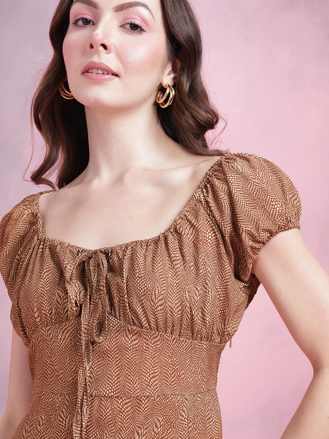 DressBerry Printed Puff Sleeves Empire Dress