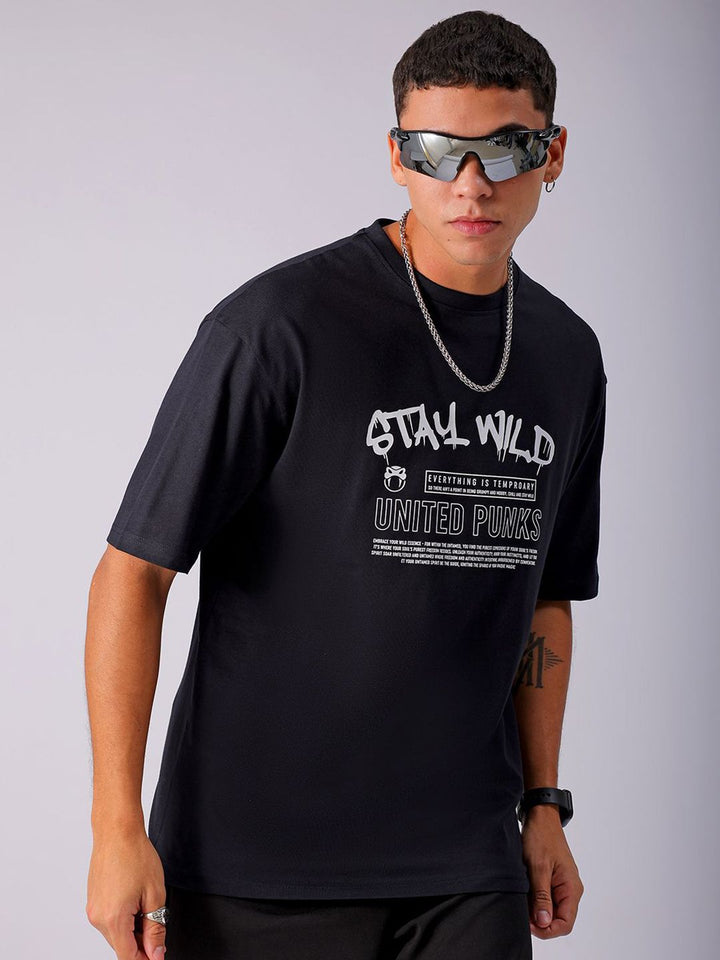 The Indian Garage Co Men Cotton Back Printed Boxy Oversized Round Neck T-shirt