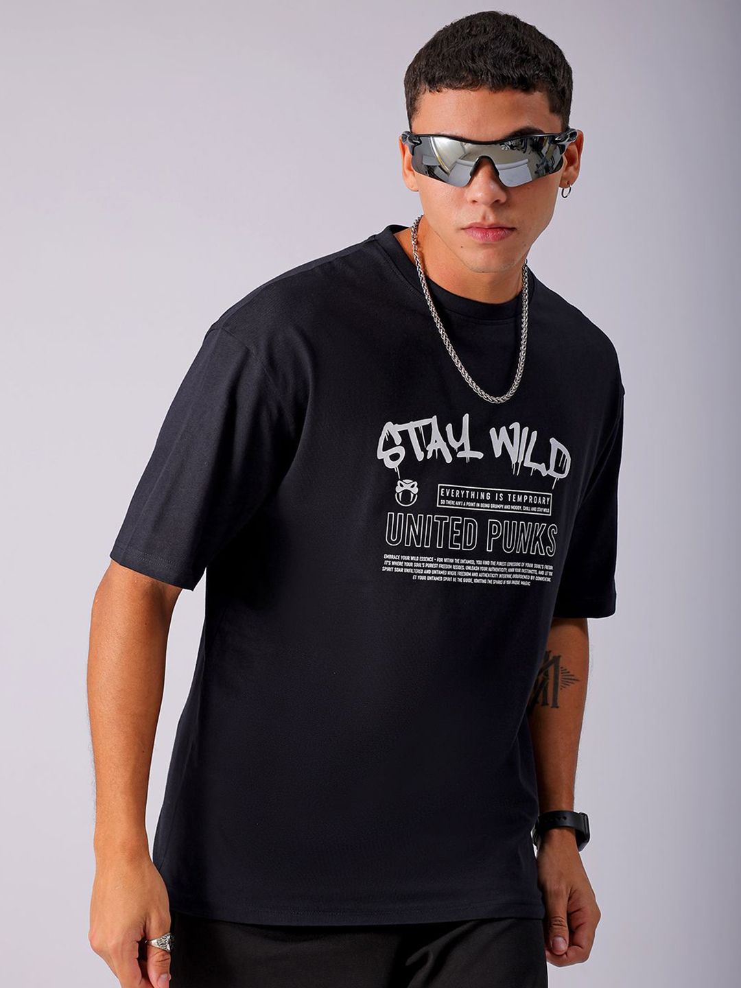 The Indian Garage Co Men Cotton Back Printed Boxy Oversized Round Neck T-shirt
