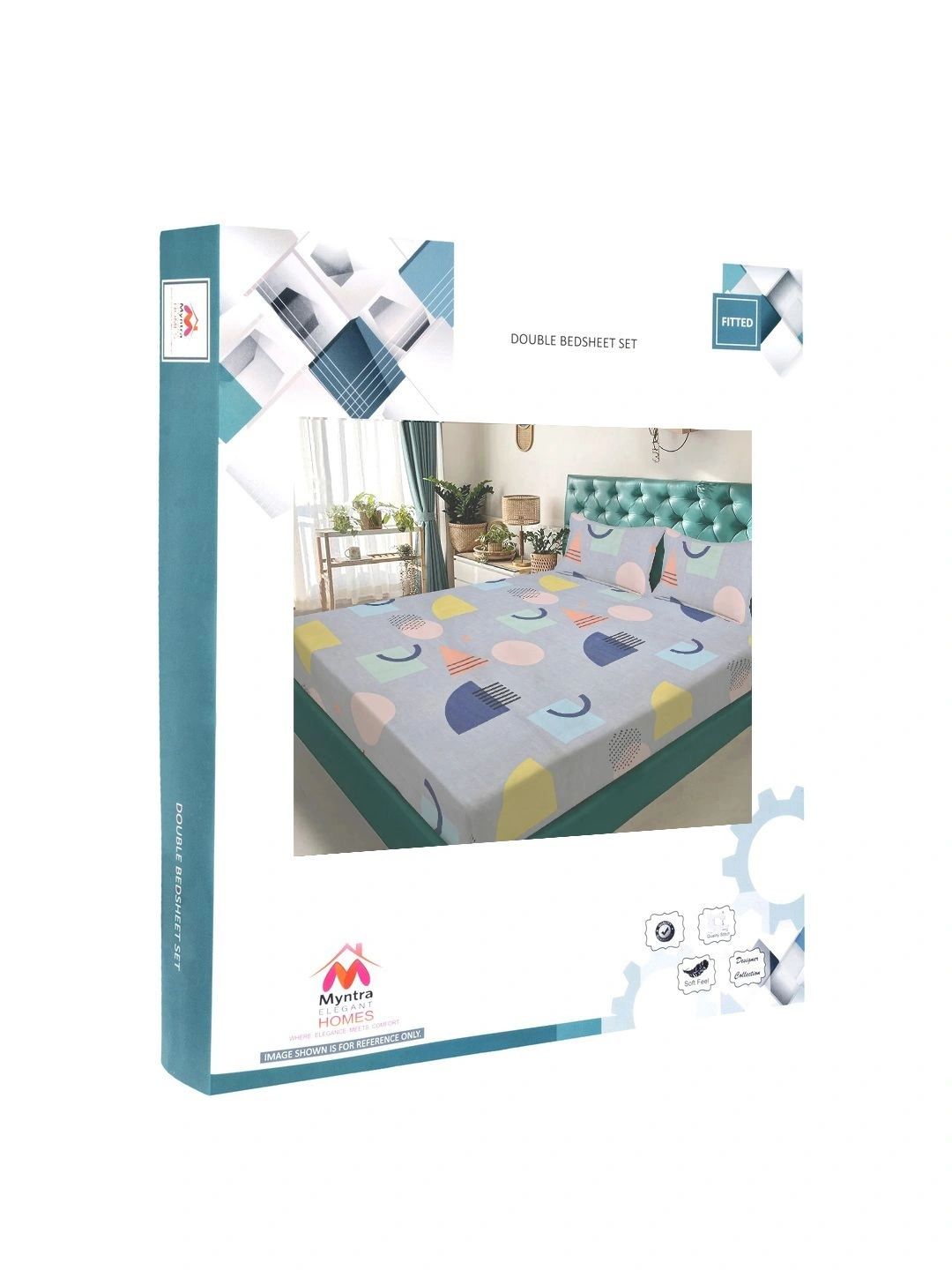 Myntra Elegant Homes Grey & Green Geometric 300 TC King Bedsheet with 2 Pillow Covers