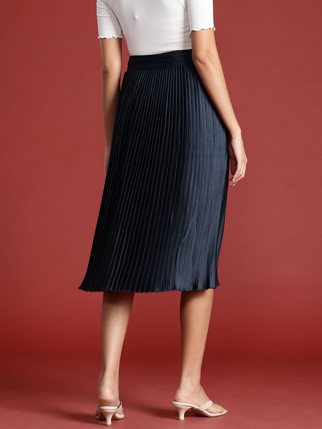 all about you Women Accordion Pleats High Waist Midi Skirt