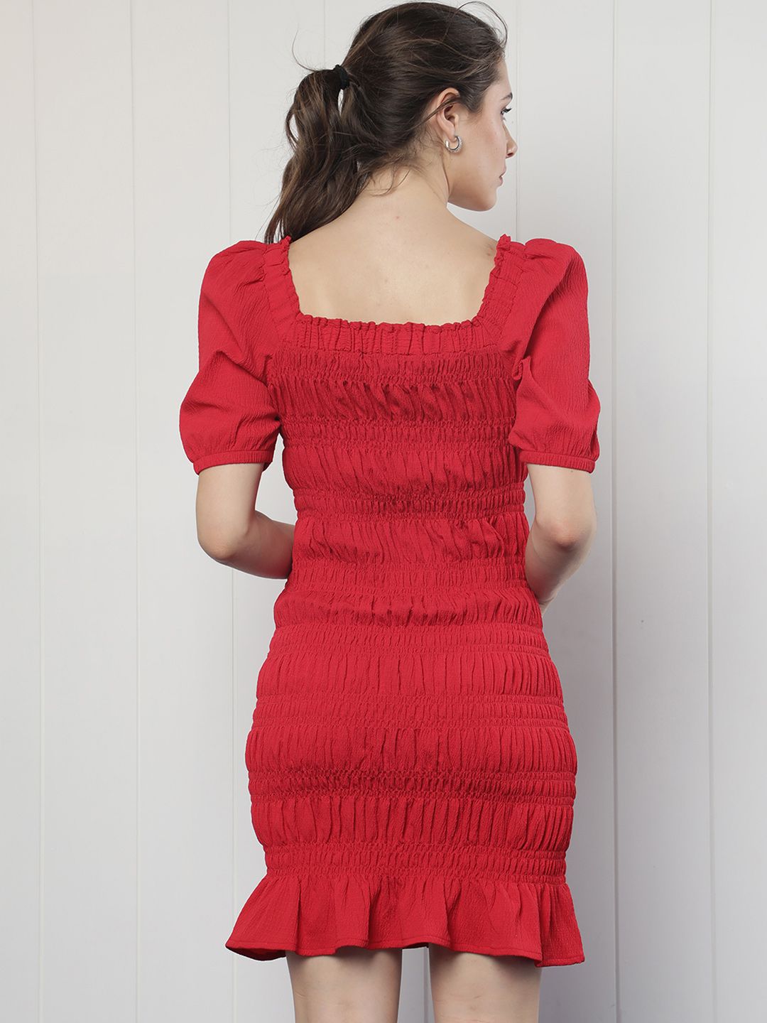 RAREISM Square Neck Smocked Detail Sheath Dress
