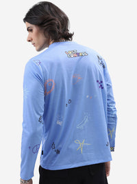 HIGHLANDER Blue Conversational Printed Long Sleeves Relaxed Fit T-shirt