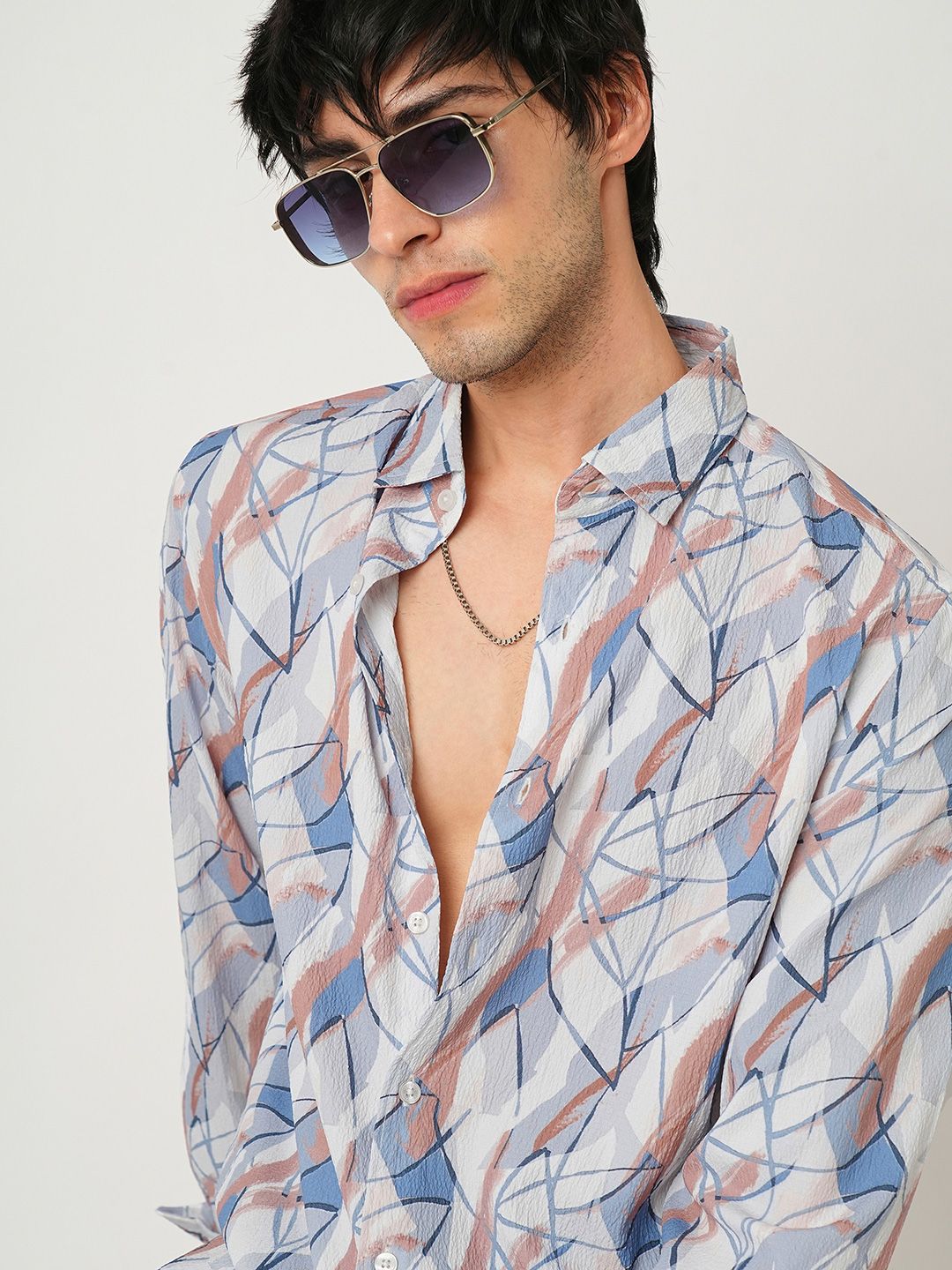 VASTRADO Men Classic Cutaway Collar Abstract Printed Slim Fit Casual Shirt