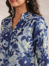 Janasya Women's Indigo Pure Cotton Floral Printed Regular Co-ord Set