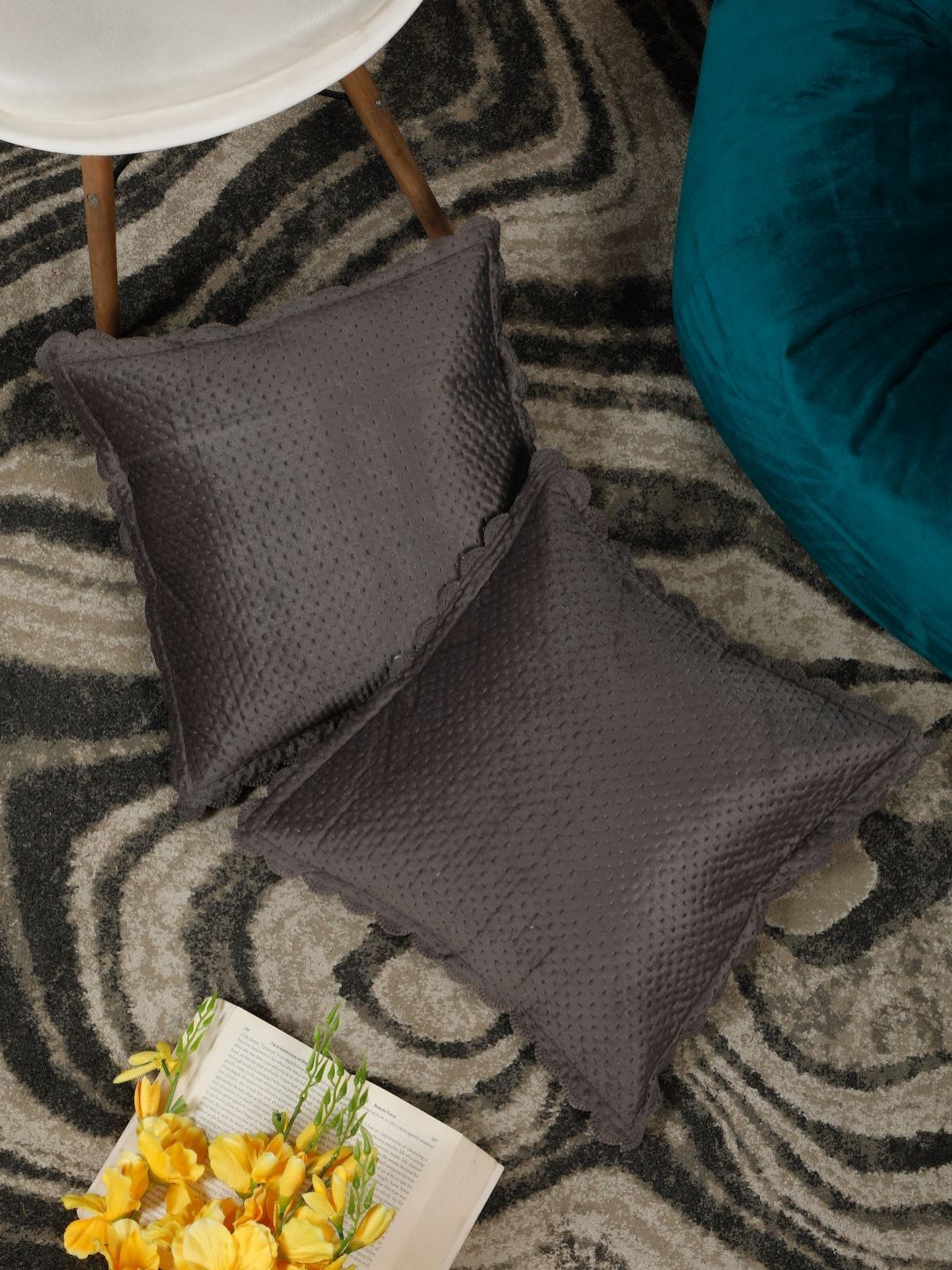 HOSTA HOMES Grey Set of 2 Velvet Square Cushion Covers