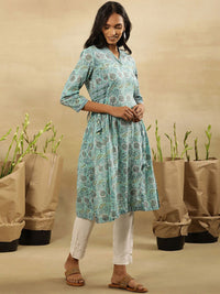 W Women Floral Printed Flared Sleeves Cotton A-Line Kurta