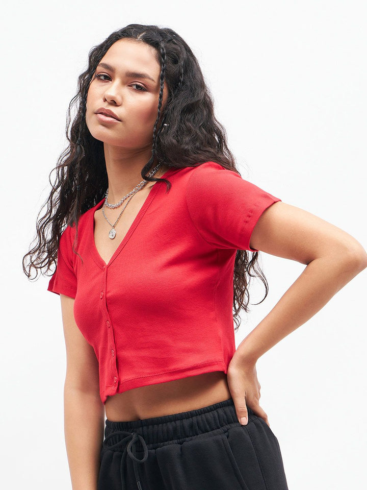 Sassafras Red Pure Cotton Fitted Crop Top