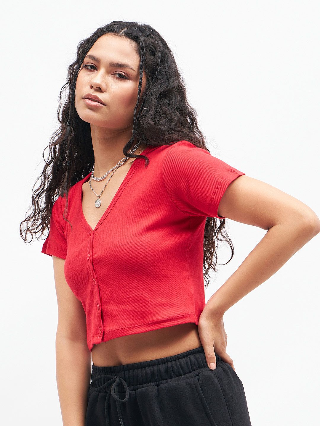 Sassafras Red Pure Cotton Fitted Crop Top