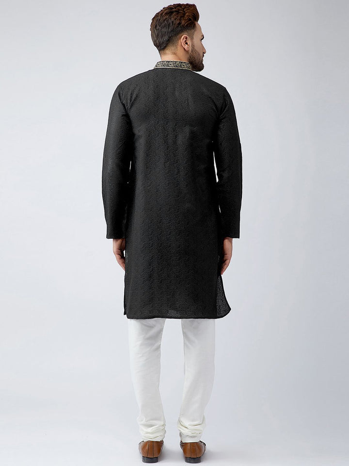 SOJANYA Men Black Embellished Straight Kurta