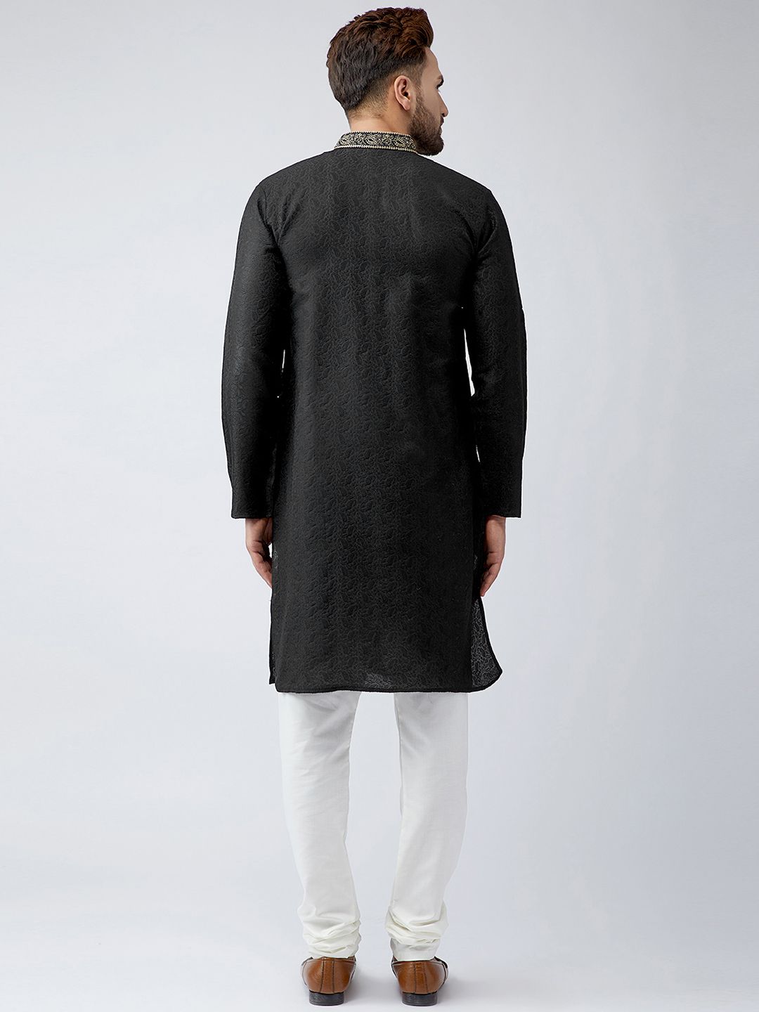 SOJANYA Men Black Embellished Straight Kurta