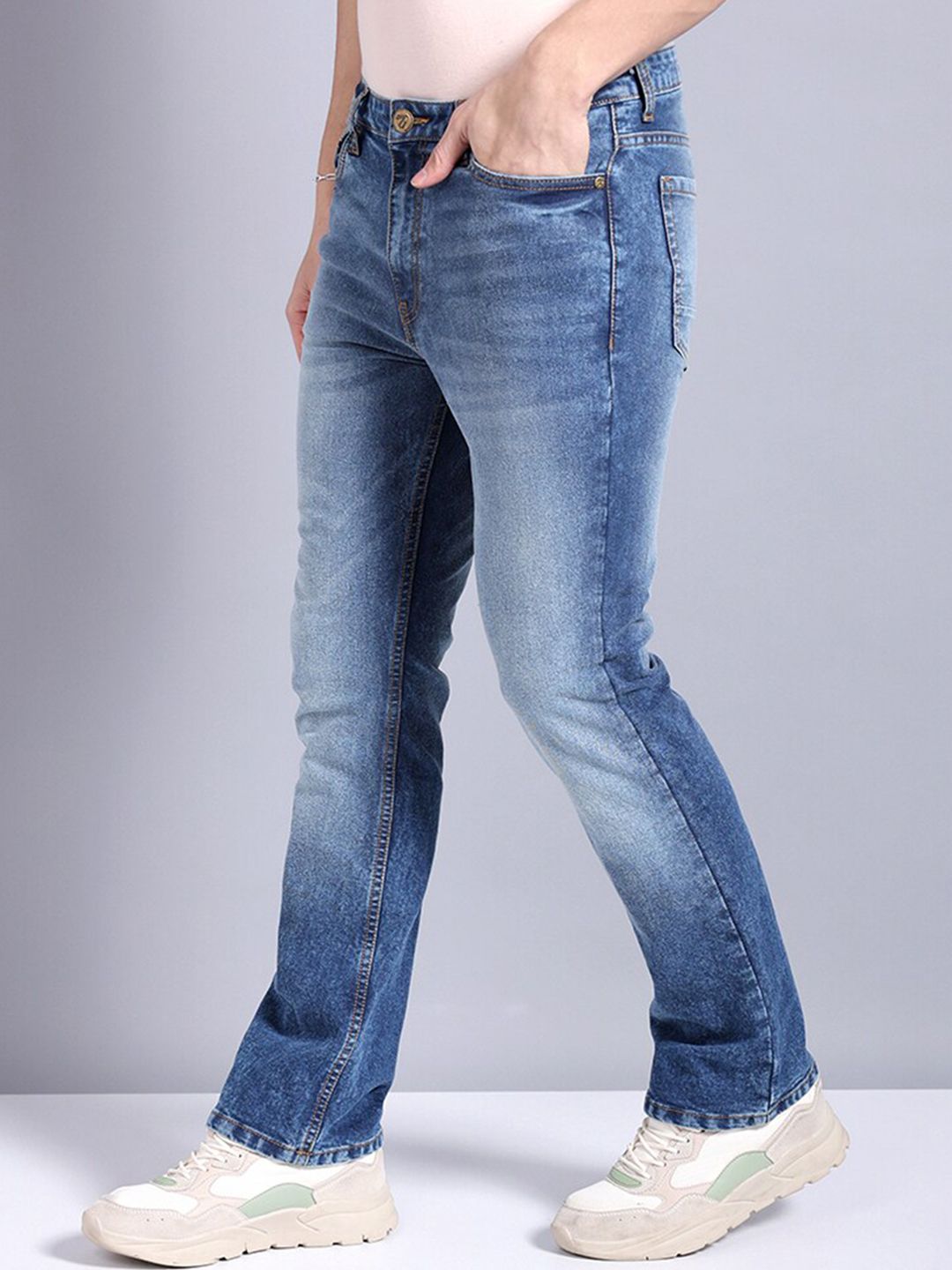 The Indian Garage Co Men Blue Bootcut Mid-Rise Clean Look Stretchable Jeans
