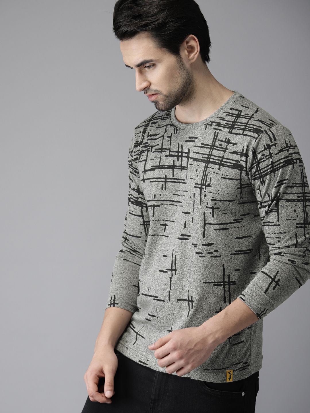 Kampus Sutra Men Grey Printed Cotton Cotton T-shirt Tulen