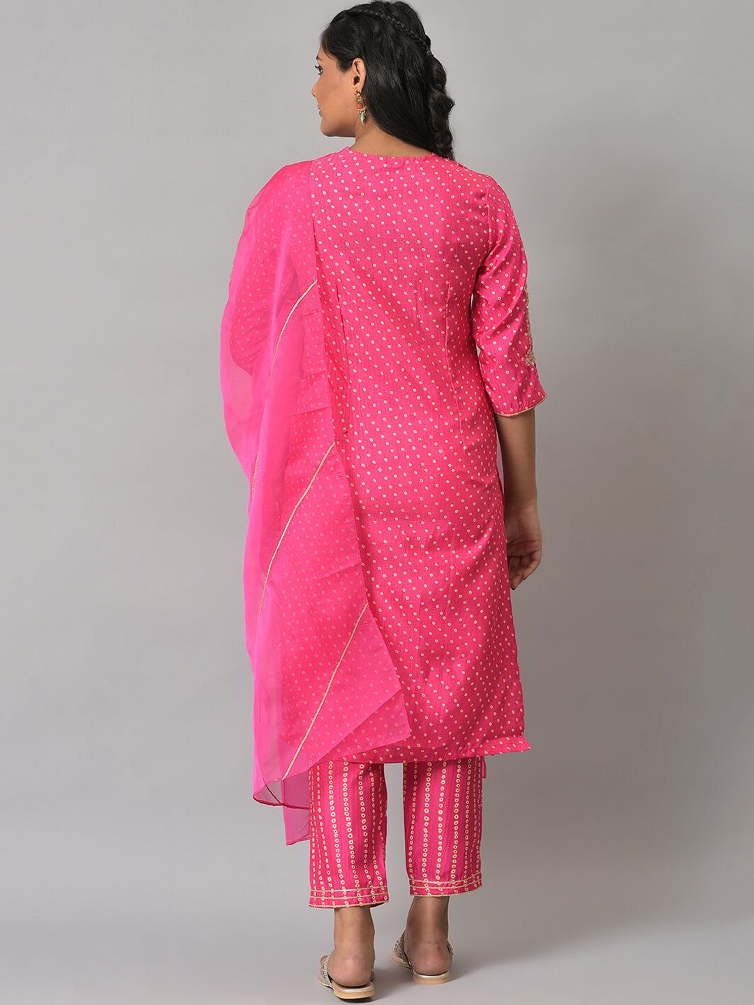 W Polka Print Karnatka Silk Kurta With Straight Pant & Dupatta