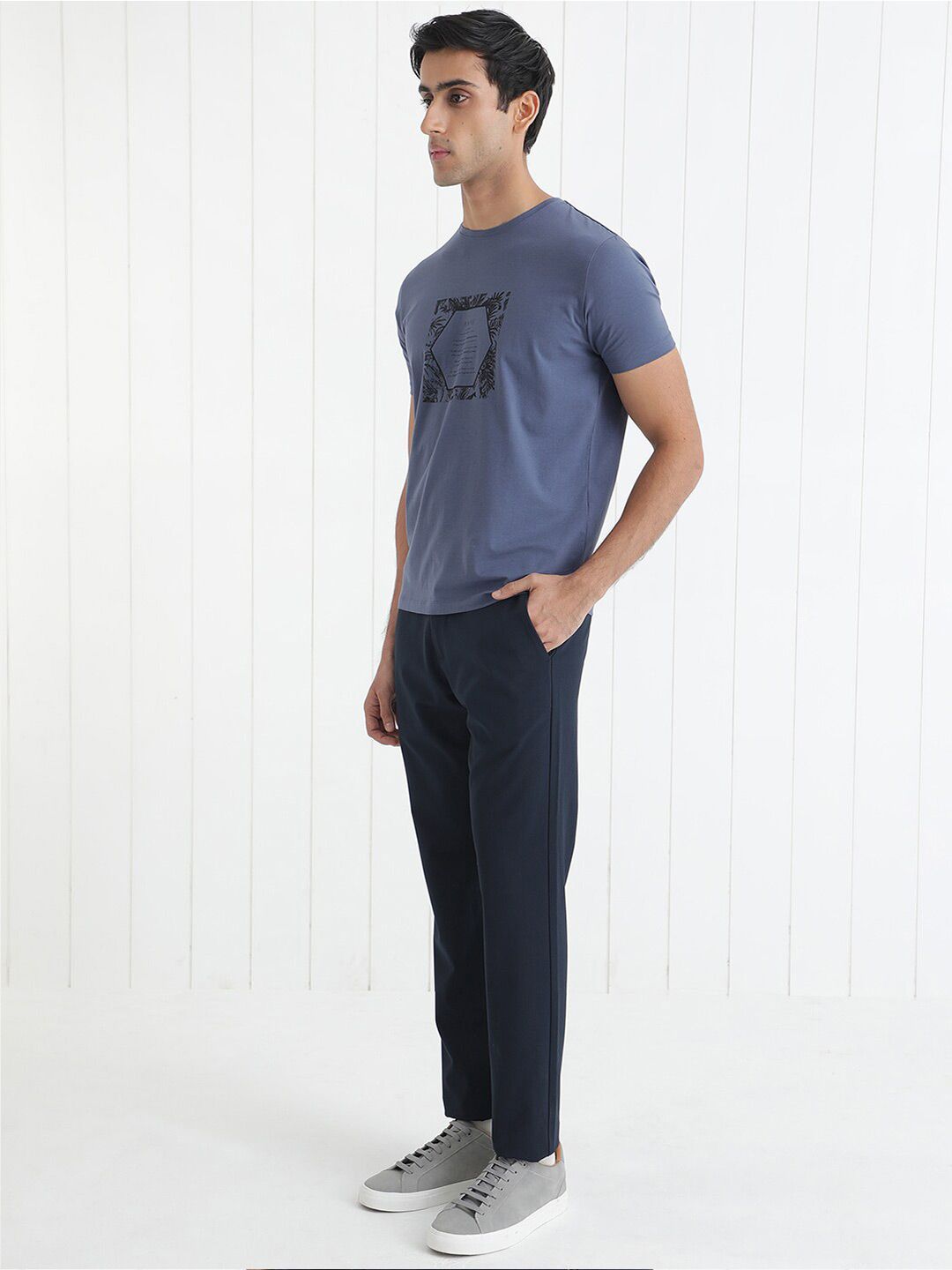 RARE RABBIT Men Creswen Round Neck Graphic Printed Slim Fit Cotton T-Shirt