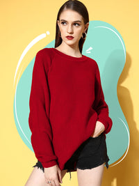 Berrylush Women Stunning Red Solid Knits Bits Sweater