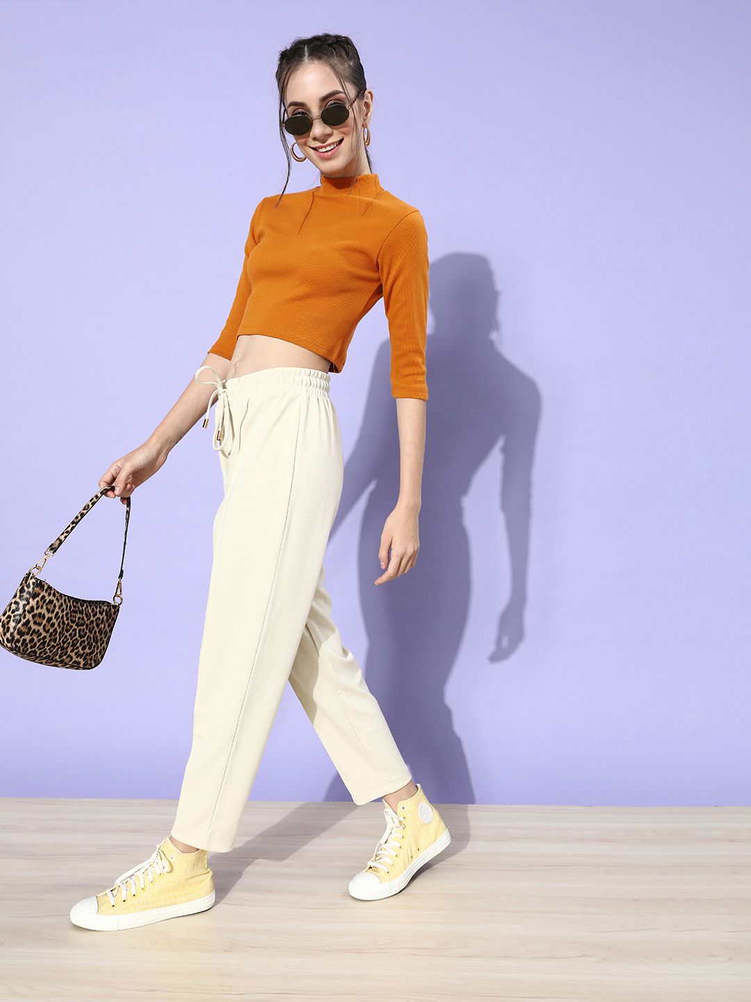STREET 9 Woman Stylish Mustard Solid Cropped Top