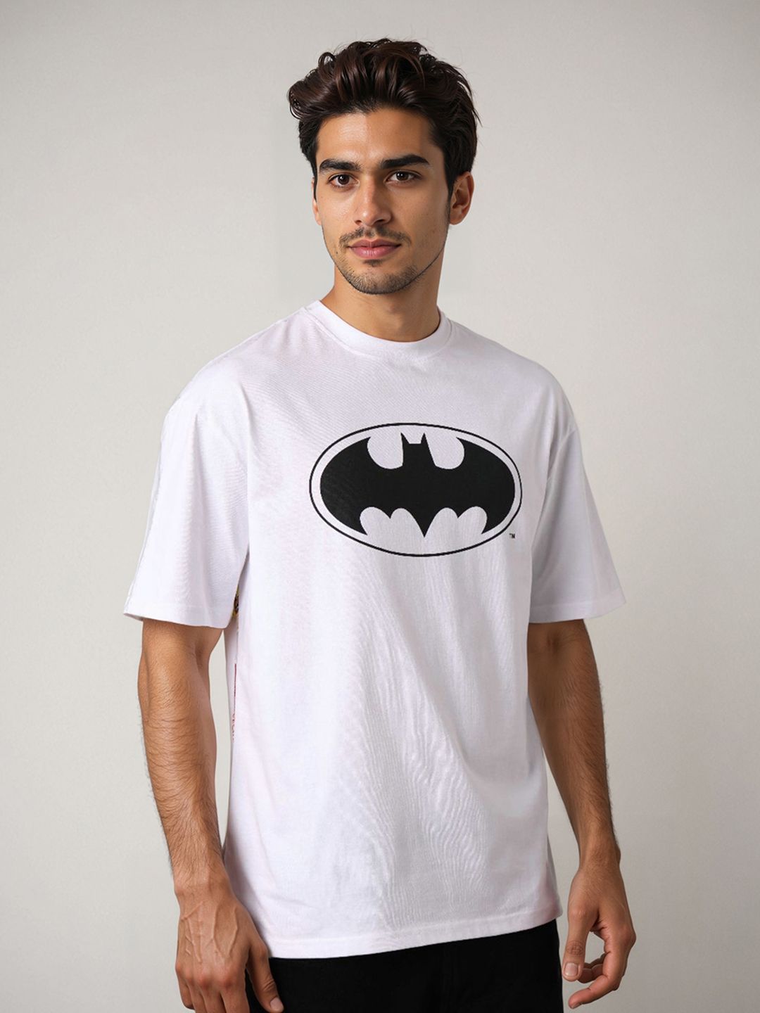The Indian Garage Co Men Batman Graphic Printed Round Neck Pure Cotton Boxy T-shirt