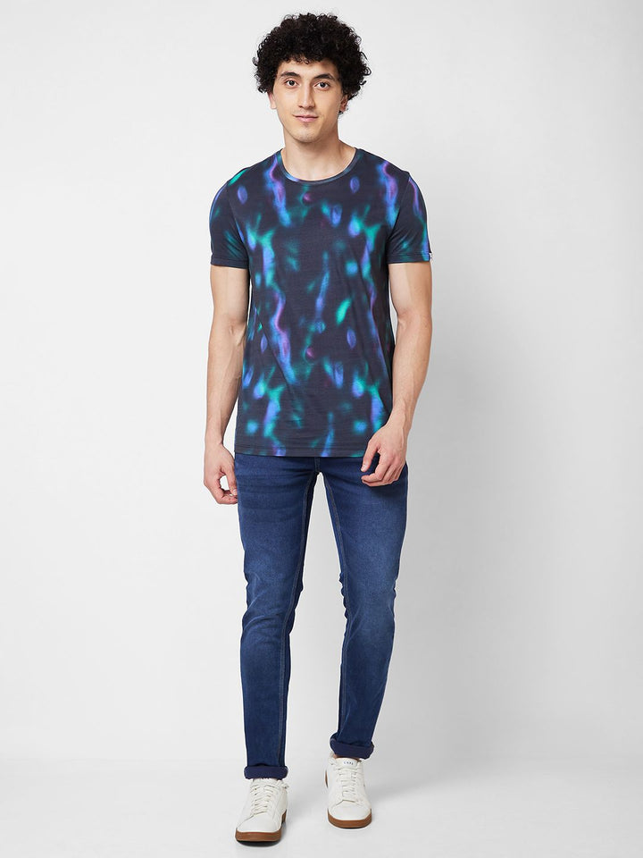 SPYKAR Round Neck Short Sleeves Floral Printed Slim Fit Cotton T-shirt