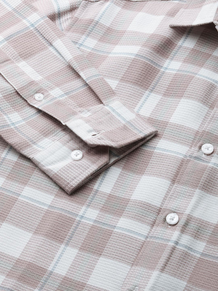 VASTRADO Men Classic Spread Collar Checked Cotton Slim Fit Casual Shirt