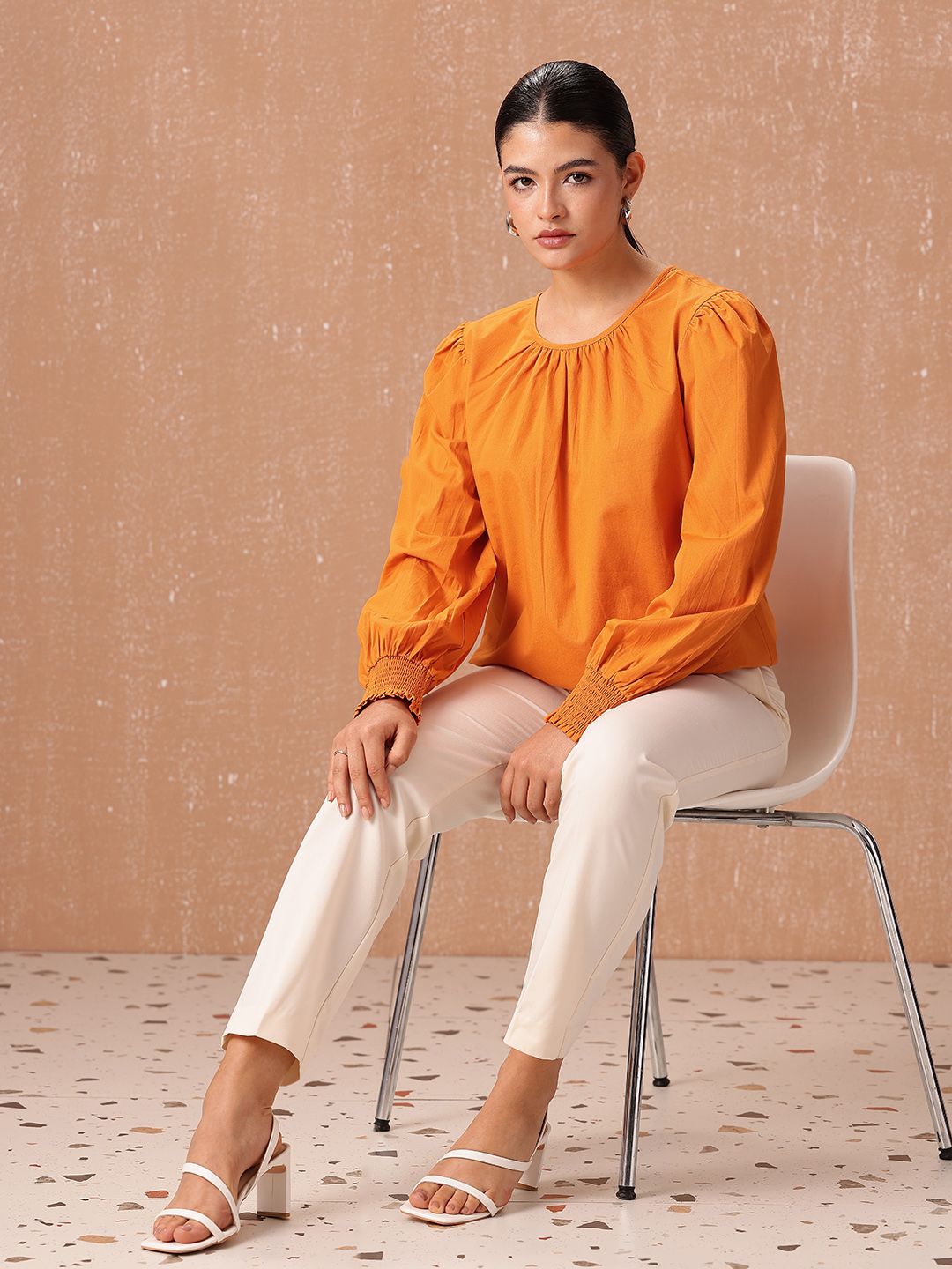 all about you Pure Cotton Puff Sleeves Gathered Top