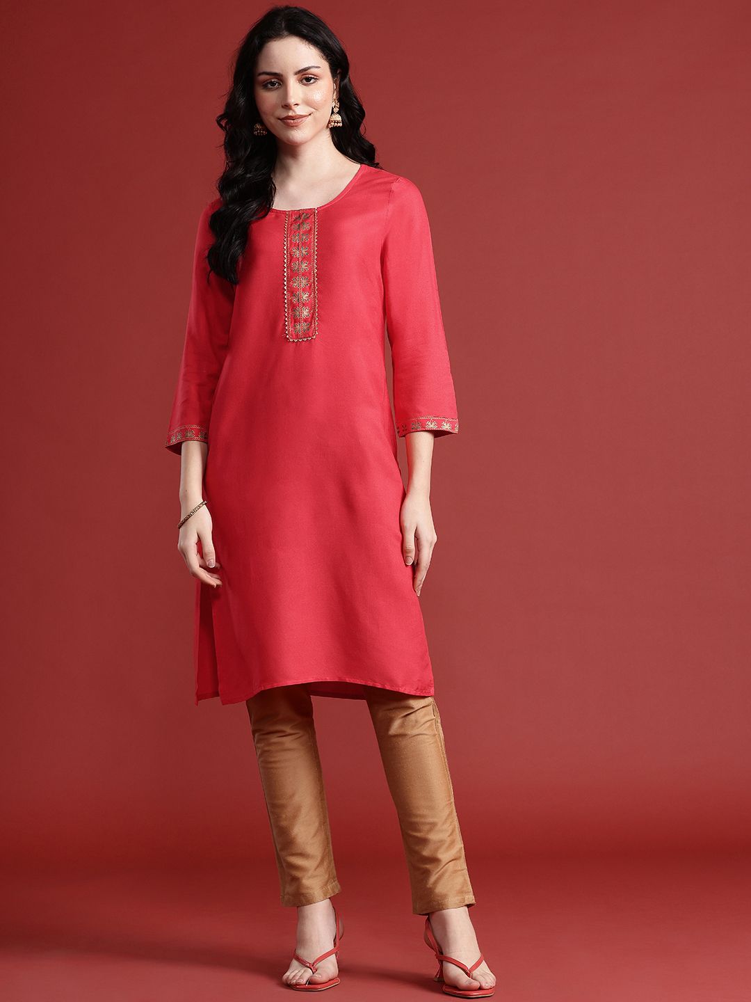 Anouk Floral Yoke Design Straight Kurta