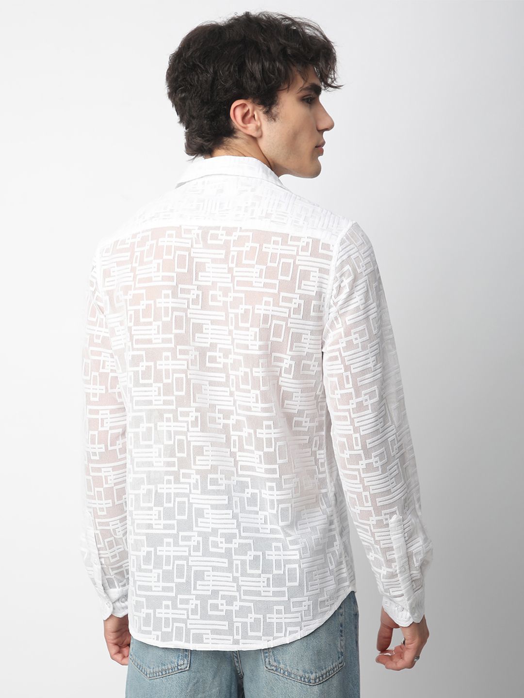VASTRADO Men Classic Spread Collar Geometric Self Design Slim Fit Casual Shirt