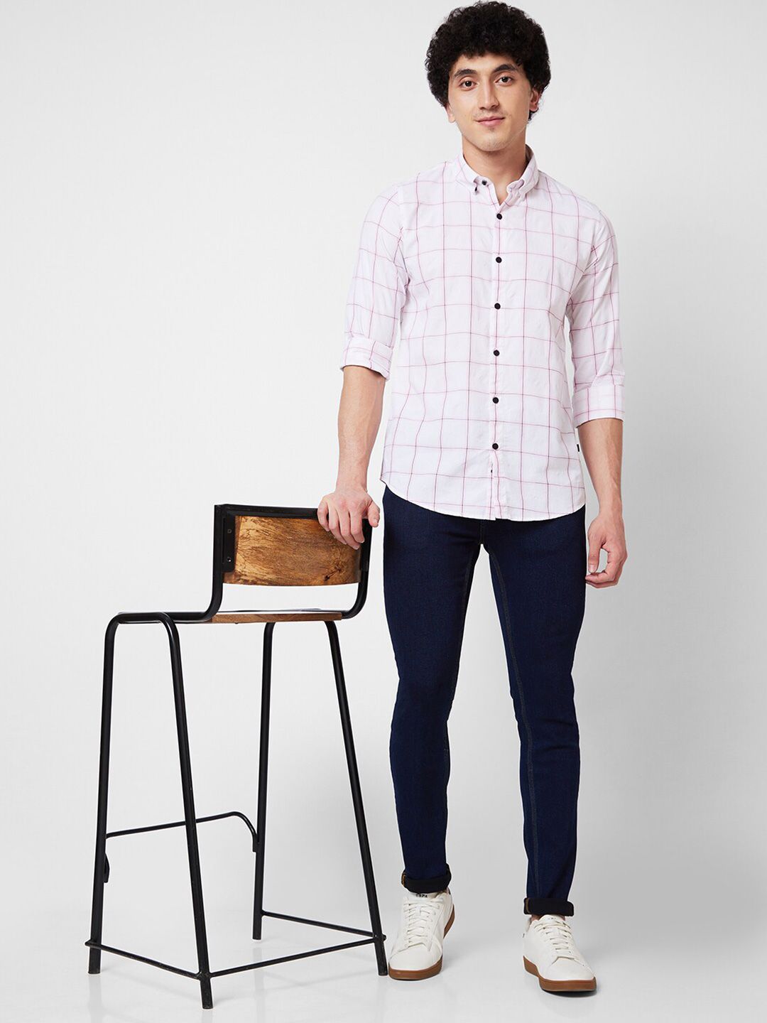 SPYKAR Men Windowpane Checked Opaque Cotton Casual Shirt