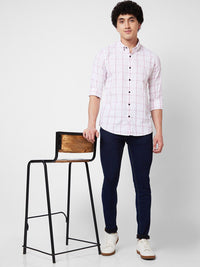 SPYKAR Men Windowpane Checked Opaque Cotton Casual Shirt