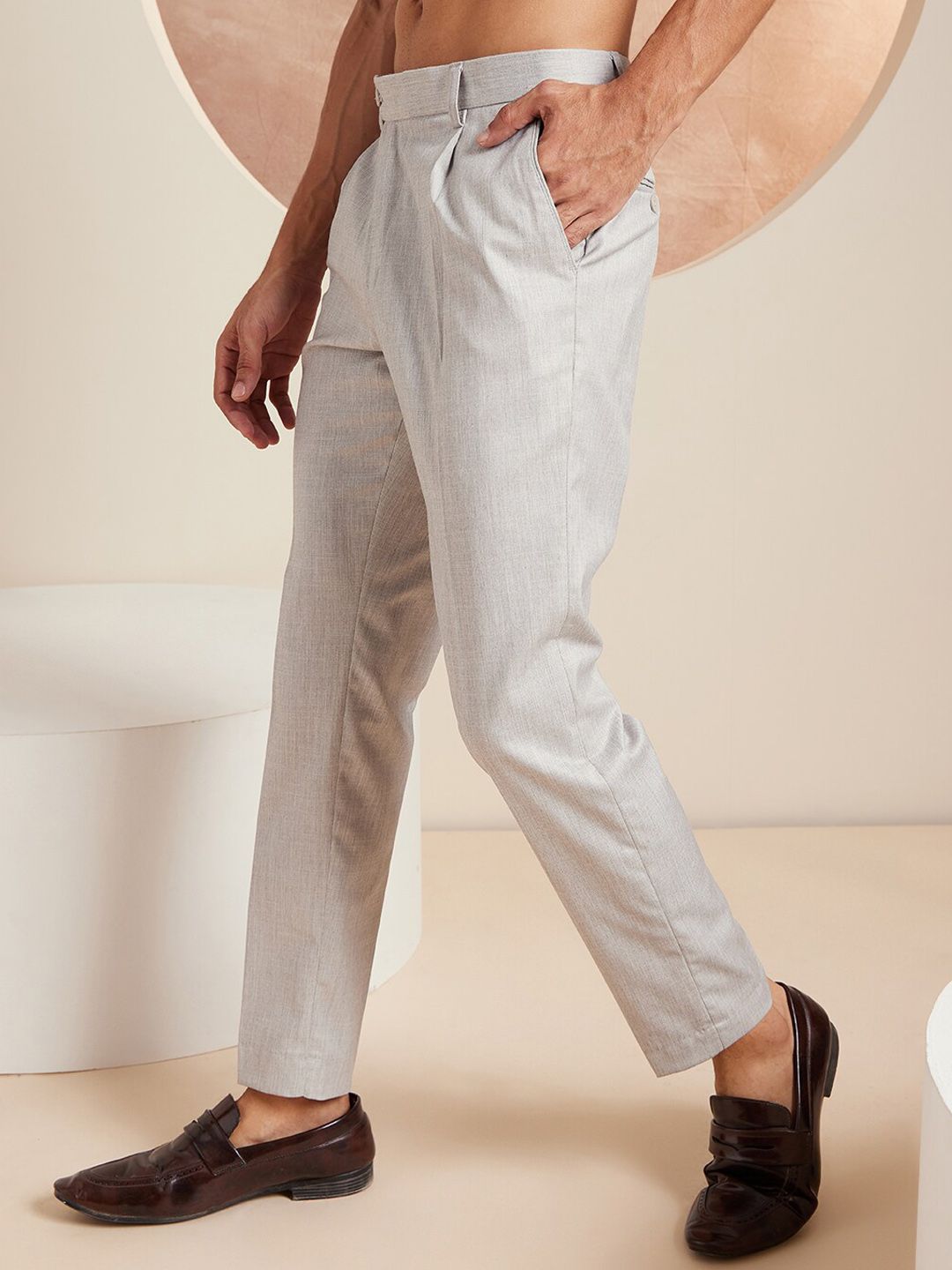 DENNISON Men Checked Smart Tapered Fit Easy Wash Pleated Formal Trousers
