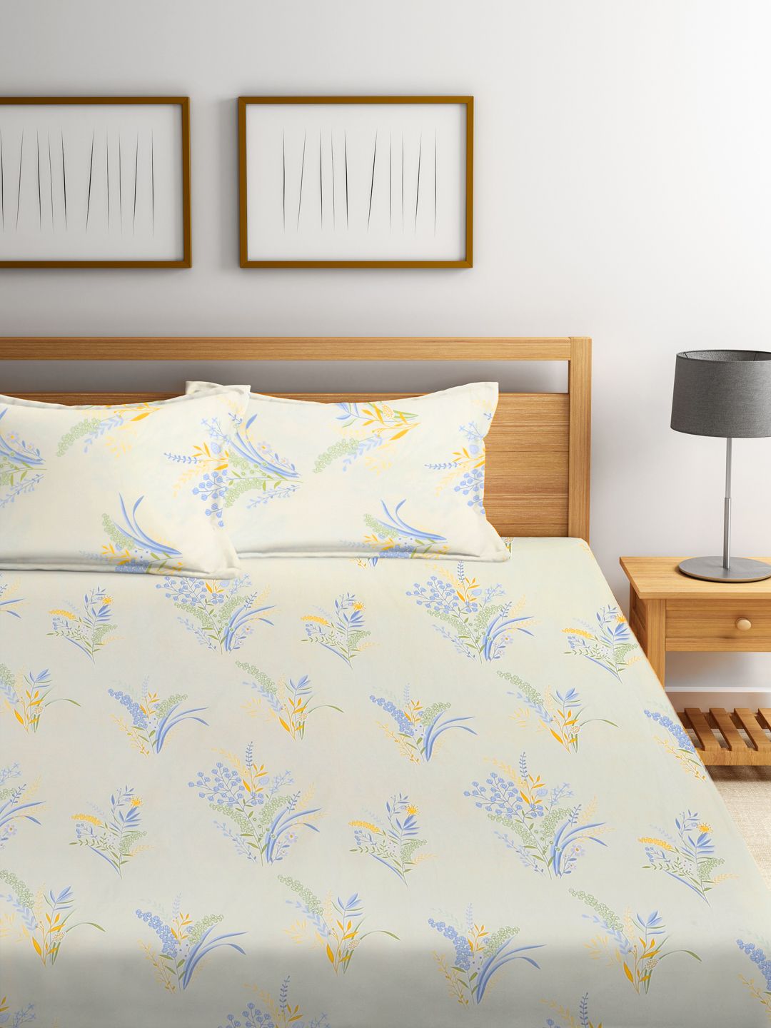 KLOTTHE Bunga Putih Dilengkapi Cadar 300TC King Halus Dengan 2 Sarung Bantal-250 x 220 cm