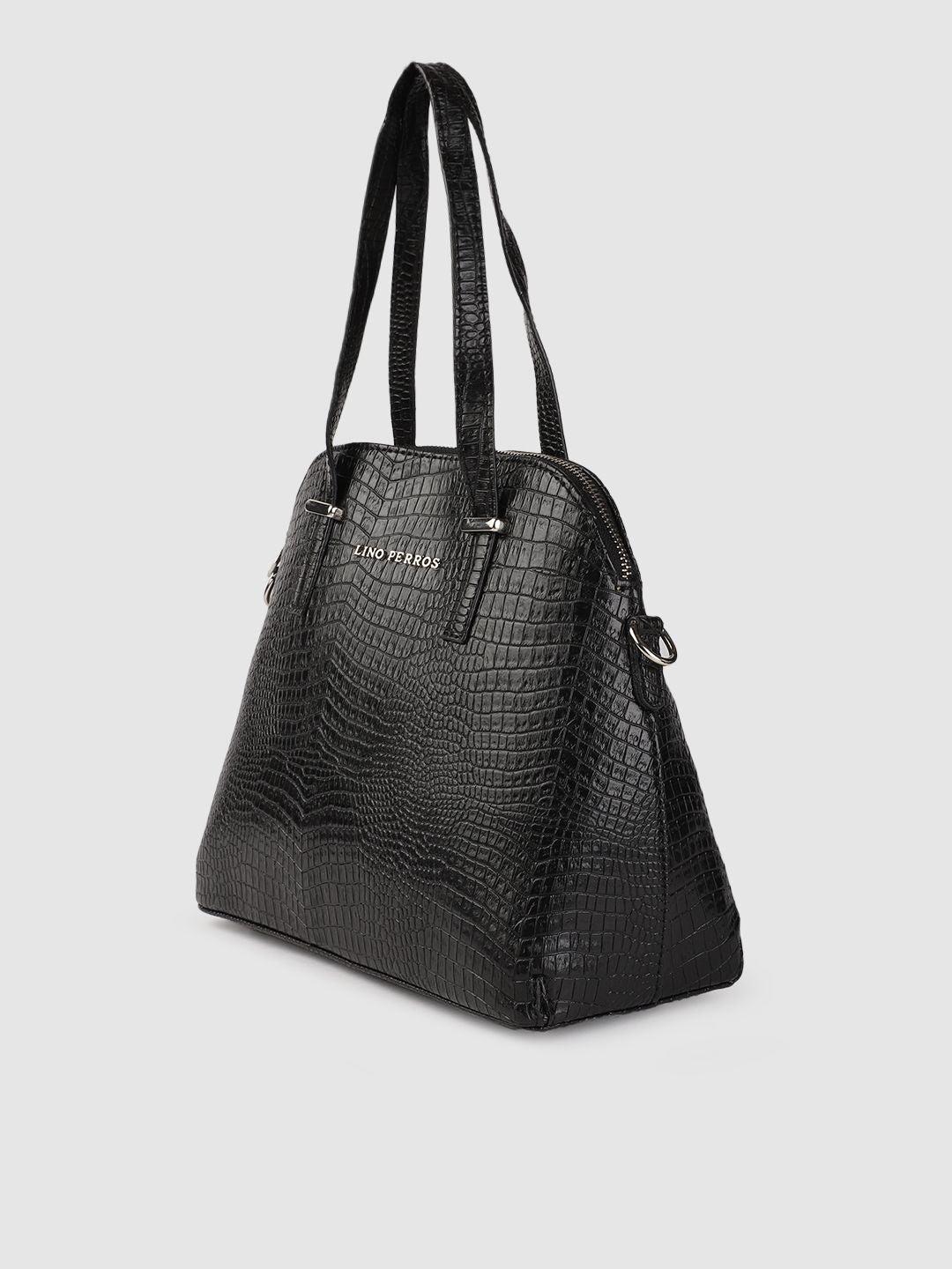 Lino Perros Black Snakeskin Textured Structured Handheld Bag