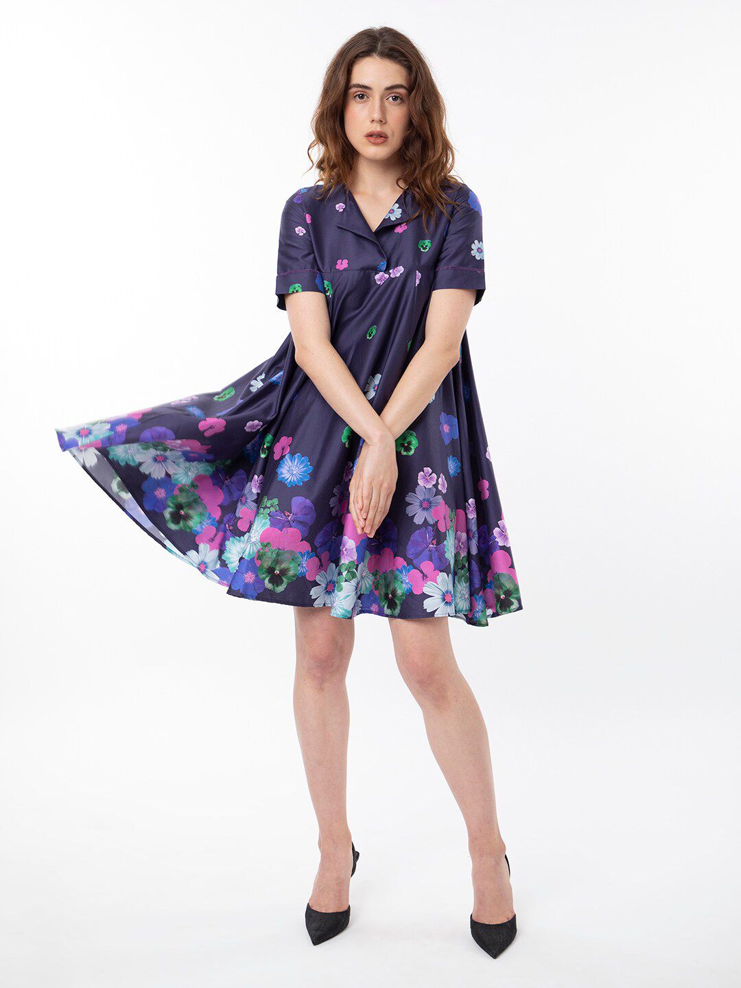 RAREISM Pure Cotton Circular Flare Floral Brunch Dress