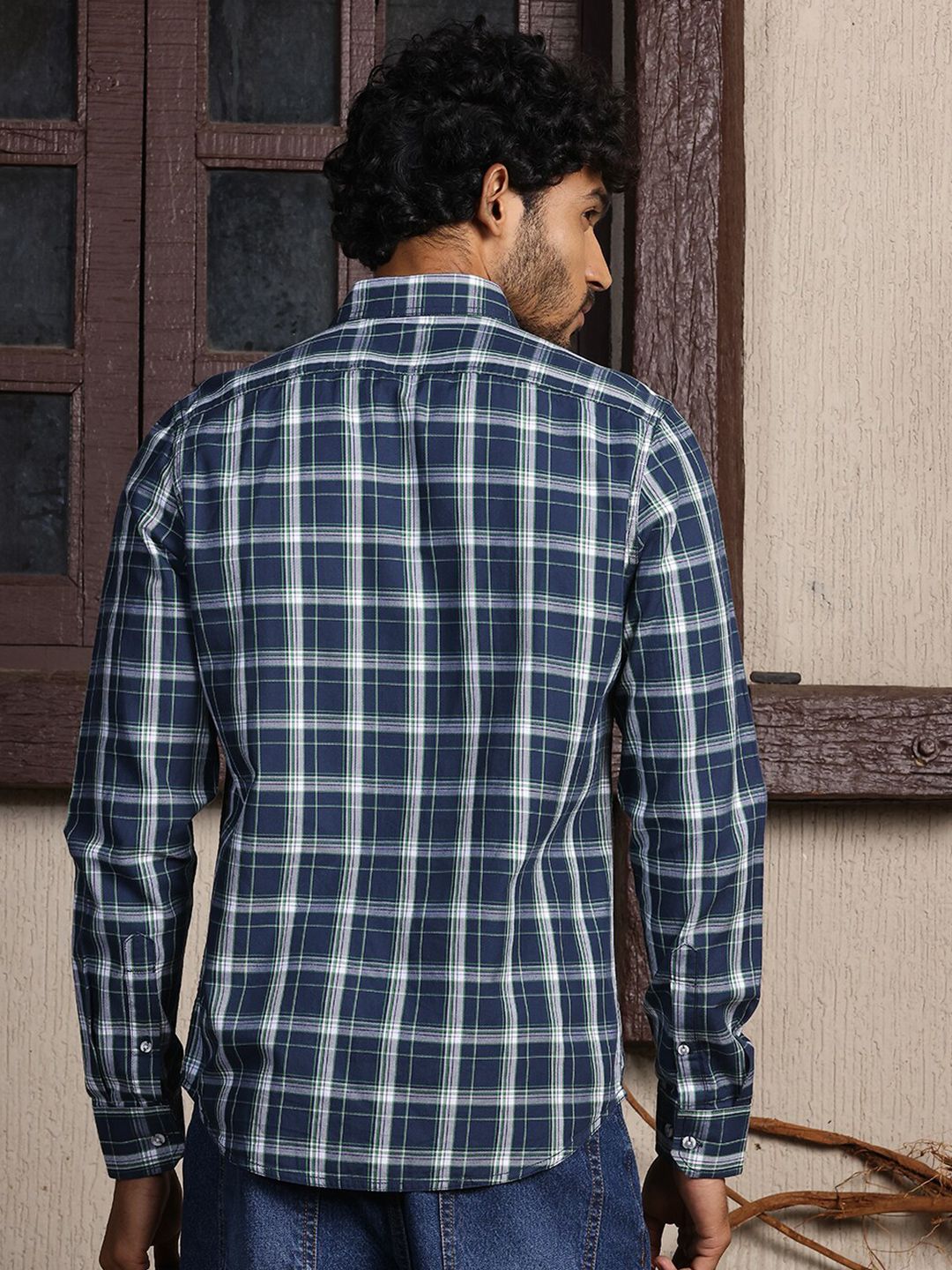Thomas Scott Standard Slim Fit Tartan Checks Pure Cotton Casual Shirt