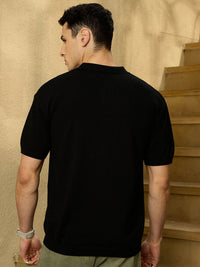 DENNISON Men Oversized Polo Neck Semi Sheer Knitted Pure Cotton T-Shirt