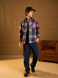 DENNISON Men Double Pocket Drop Shoulder Oversized Cotton Checked Shacket