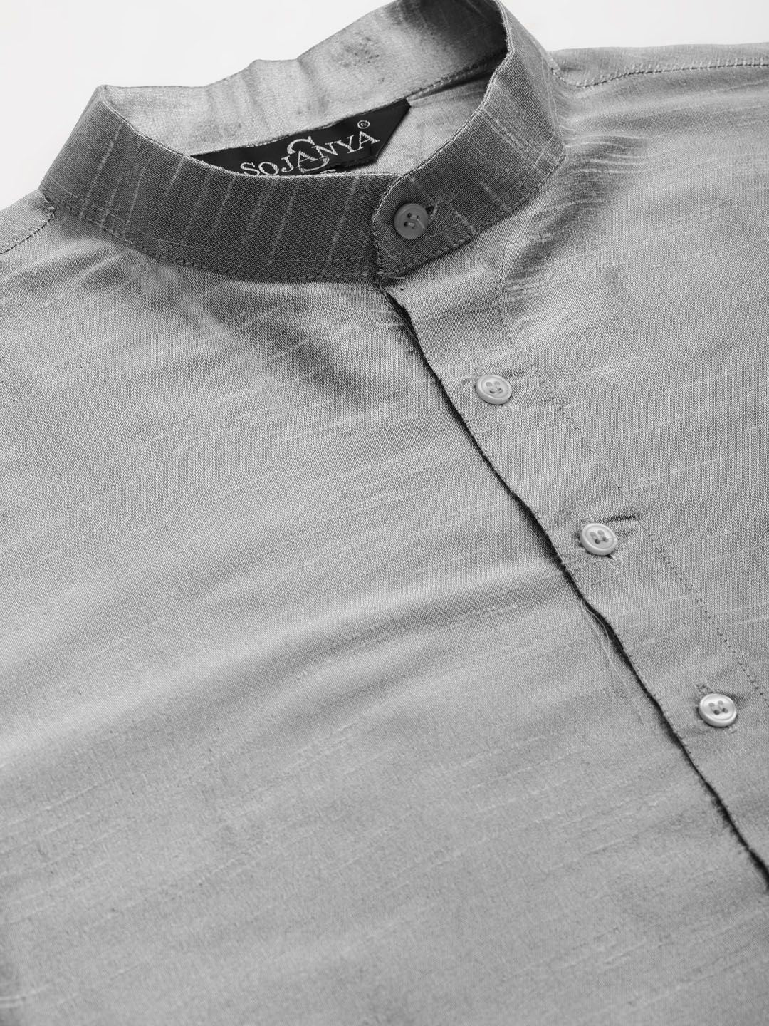 SOJANYA Men Grey & Rust Orange Kurta with Churidar