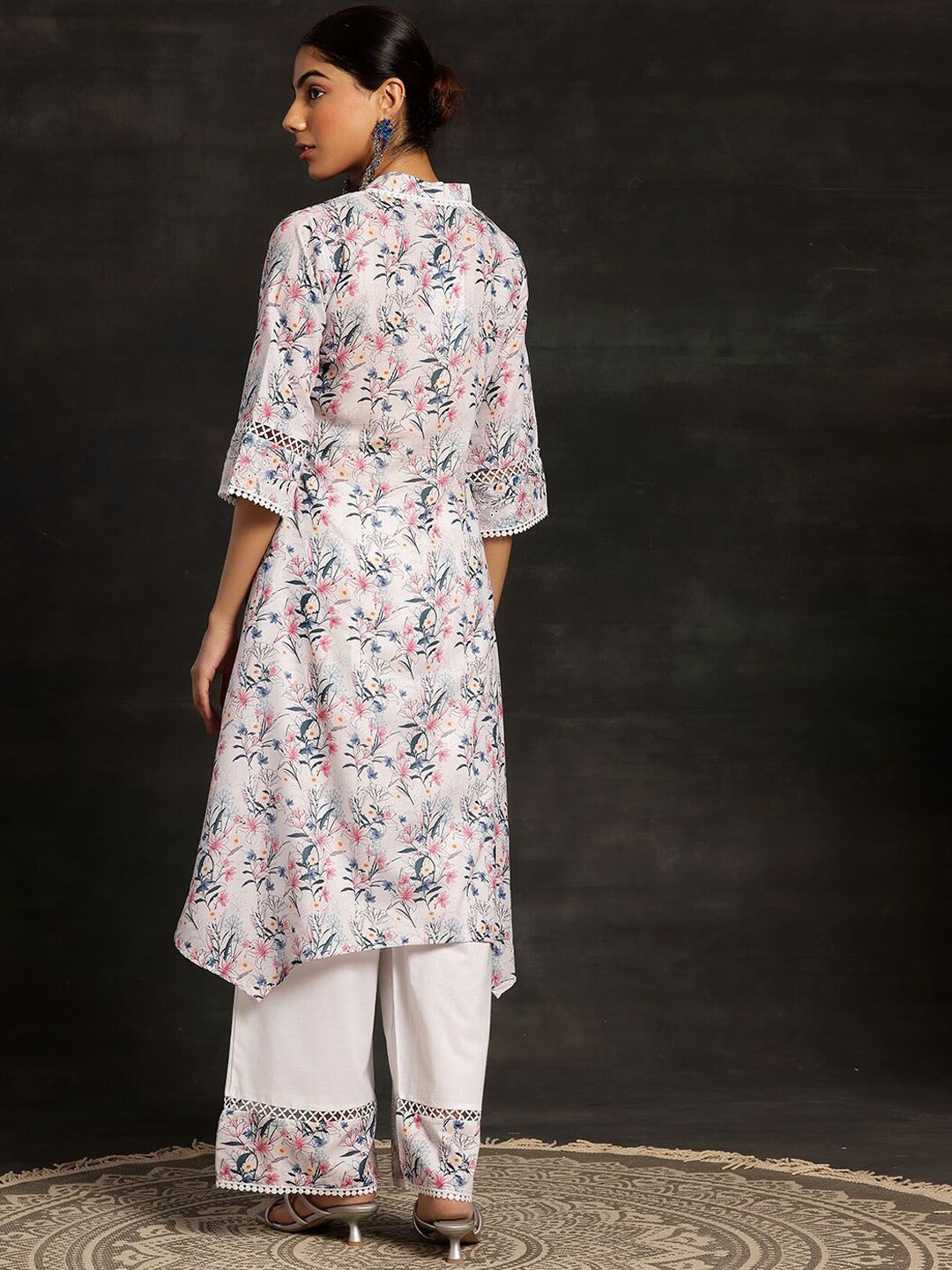 Libas Floral Printed V-Neck Regular Chikankari Kurta with Palazzos