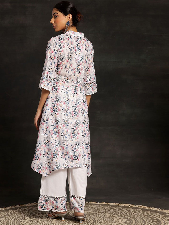Libas Floral Printed V-Neck Regular Chikankari Kurta with Palazzos