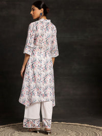 Libas Floral Printed V-Neck Regular Chikankari Kurta with Palazzos