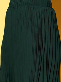 Berrylush  Stylish Green Solid Plisse Skirt