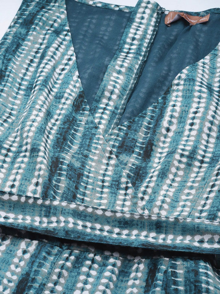 Shae by SASSAFRAS Teal & White Printed Basic Jumpsuit