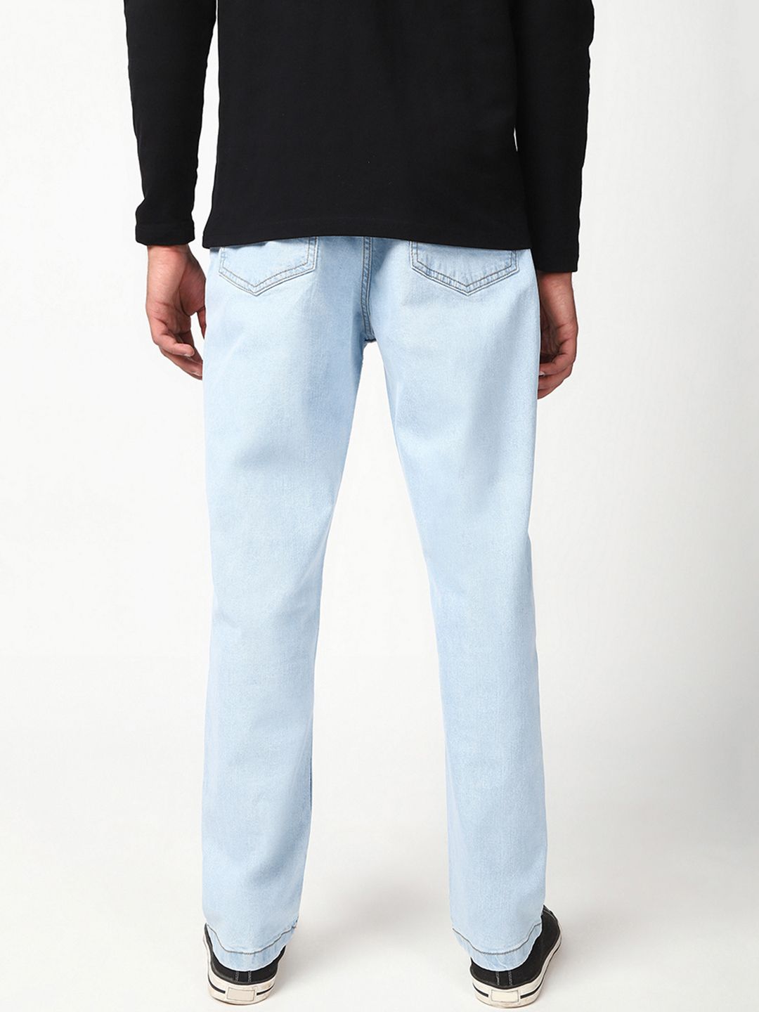 Bewakoof Men's Light Blue Slim Straight Fit Stretchable Washed Mid-Rise Jeans