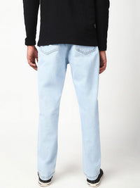 Bewakoof Men's Light Blue Slim Straight Fit Stretchable Washed Mid-Rise Jeans